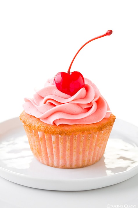 _*Cherry Almond Cupcakes*_
/These fluffy, tender cupcakes have the perfect flavor combination of maraschino cherry and sweet almond flavor! They are perfect for Valentines day or a birthday./
#AlmondExtract #Butter #CakeFlour #Cherries #EggWhites #Eggs #PowderedSugar #VanillaExtract
Servings: 12
Ready in: 50 minutes
Prep: 30 minutes
Cook: 20 minutes
Ingredients:
1 1/4 cups cake flour
3/4 tsp baking powder
1/8 tsp baking soda
1/4 tsp salt
18 maraschino cherries , divided
3/4 cup granulated sugar
6 Tbsp unsalted butter , at room temperature
1 large egg , at room temperature*
1 large egg white , at room temperature
1/2 tsp almond extract
1/2 tsp vanilla extract
1/3 cup buttermilk
3 Tbsp maraschino cherry juice
Frosting
3/4 cup butter , at room temperature (I used 1/2 cup unsalted 1/4 cup salted)
2 1/4 cups powdered sugar
1 1/2 - 2 1/2 Tbsp maraschino cherry juice
1/4 tsp almond extract
Few drops red food coloring (optional)
Instructions:
*1.* Preheat oven to 350 degrees. In a mixing bowl, whisk together cake flour, baking powder, baking soda and salt for 30 seconds, set aside. Cut 6 maraschino cherries into halves and set aside**.
*2.* In the bowl of an electric stand mixer fitted with the paddle attachment, whip together butter and granulated sugar until pale and fluffy. Mix in egg then add in egg white, almond extract and vanilla extract and blend until combined.
*3.* In liquid measuring cup used to measure buttermilk, combined buttermilk with maraschino cherry juice. With mixer set on low speed, working in three separate batches beginning and ending with flour mixture, add 1/3 of the flour mixture alternating with 1/2 of the buttermilk mixture and mixing just until combined after each addition.
*4.* Divide mixture among 12 paper lined muffin cups, filling each cup about 1/2 full. Place one cherry half in the center of each cupcake (it will sink to the bottom during baking). Bake in preheated oven 17 - 19 minutes until toothpick inserted into center of cupcake comes out clean.
*5.* Run a butter knife around edges to loosen cupcakes (unless yours didn't go to the edges like mine) and allow to cool in muffin tin 5 minutes. Transfer to a wire rack and cool completely then pipe or spread Cherry Almond Frosting over tops. Store in an airtight container. Top each cupcake with a maraschino cherry just before serving.
*6.* For the frosting: In a mixing bowl fitted with the paddle attachment, whip butter on medium-high speed until very pale and fluffy, about 7 - 8 minutes, occasionally scraping down sides and bottom of the bowl (if you have the beater blade paddle scraper attachment, about 5 minutes).
*7.* Add in powdered sugar, 1 1/2 Tbsp maraschino cherry juice and almond extract. Blend on low speed until combined, then add food coloring if desired and additional cherry juice to thin as desired (adding 1 tsp at a time), and increase speed to medium-high and whip until pale and fluffy, about 5 - 6 minutes longer (about 4 minutes with scraper attachment).
Notes:
*To bring my eggs to room temperature I usually always just let them rest in a bowl of warm water for 10 minutes.
**These will later be placed in cupcake batter. If they're small you can use whole ones but make sure you'll have enough to top the cupcakes, you'll need 24 total if using whole cherries.