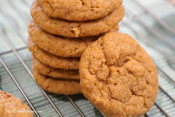 _Pumpkin Spice Cookies_ *You will need:* Krusteaz Pumpkin Spice Quick Bread {1 package} 1/2 cup water 1/3 cup vegetable oil 2 eggs -Preheat oven to 350 degrees Fahrenheit. Grease a loaf pan. -Mix ingredients together until mixed. Pour into greased loaf pan. -Bake for 50-55 minutes or until fork comes out clean. ~ from https://my3littlekittens.com/pumpkin-spice-cookies/