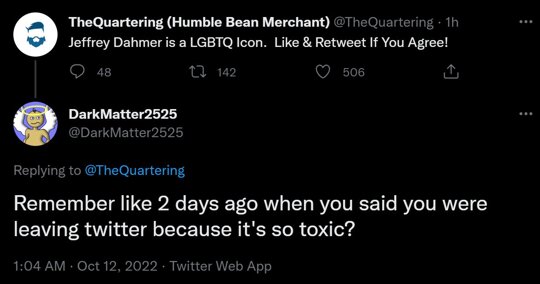 When you behave this way, you will never be free of negative attention, no matter how far you run, because you can never run from yourself. https://t.co/8I85SfIJAb

@DarkMatter2525