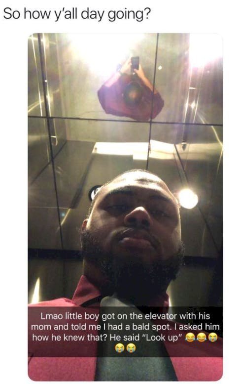  I think that architects were just being jerks about people's hairlines all along and they just tricked us into thinking mirrored ceilings are something classy buildings have.