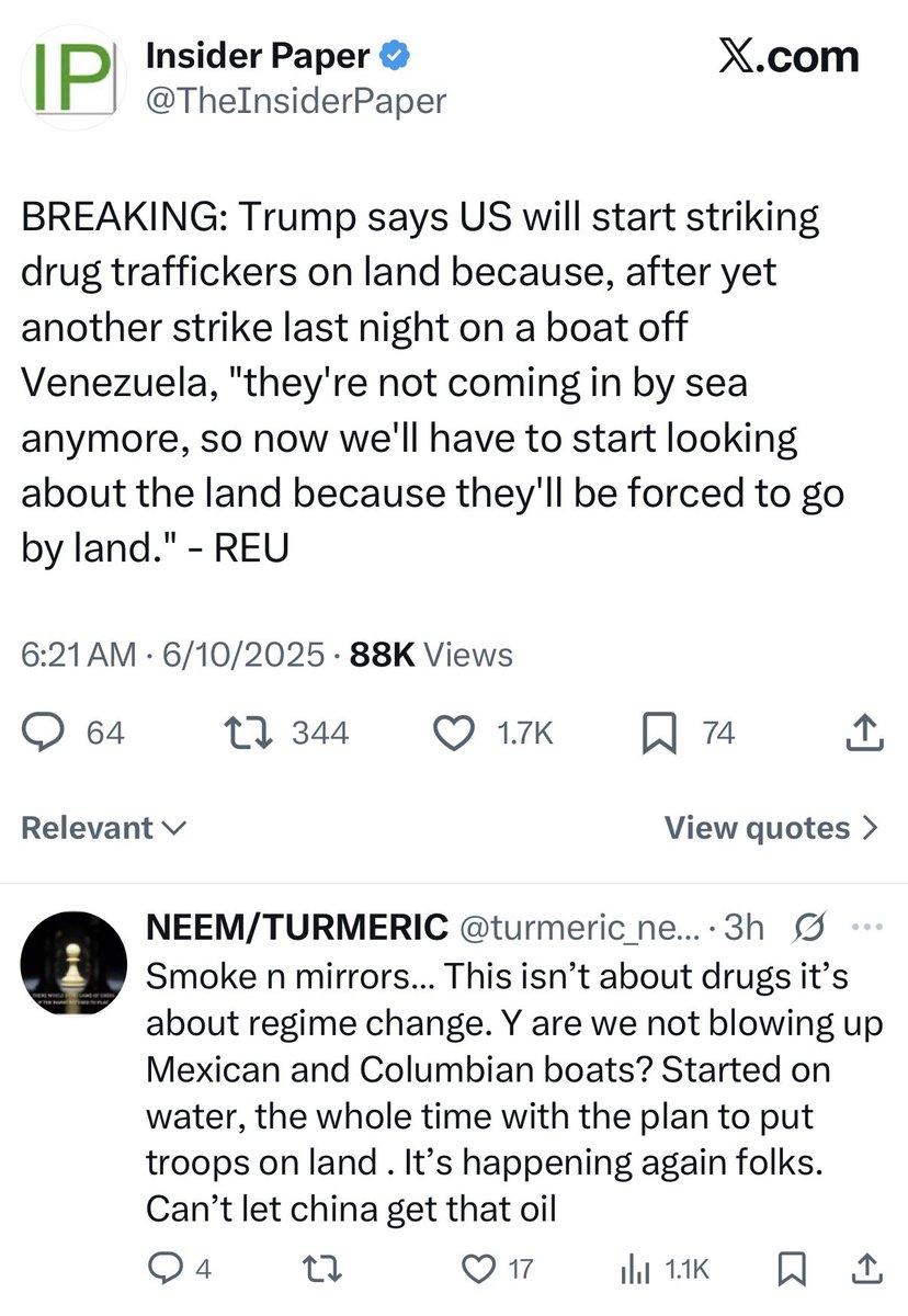 It looks like the U.S. is going to invade Venezuela with some BS excuse of “stopping drug traffickers”. 