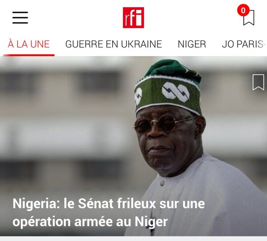 ⛔️Niger: Paris qualifie de frileux le s&eacute;nat nig&eacute;rian qui vient de refuser une intervention arm&eacute;e au Niger de l&rsquo;arm&eacute;e nig&eacute;riane. On sait tr&egrave;s bien que la France voulait se cacher derri&egrave;re la CEDEAO pour l&acirc;cher son arm&eacute;e d&rsquo;occupation au Niger et d&eacute;fendre ses int&eacute;r&ecirc;ts. https://t.co/Bun01ZJRMW

@Direct_News024