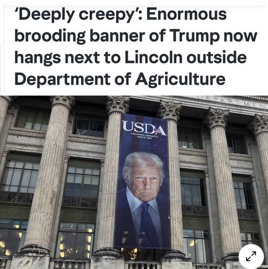 Trump has ordered Federal Departments to purchase and erect huge banners of his face on all federal buildings at an estimated cost of $184 million. Trump says: "they do it in North Korea and China to show respect for their supreme leaders, so why shouldn't we."  Via Robert Elliott 