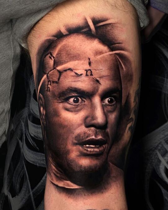 Repost: @jg_tattoos The king of long form convo @joerogan 
I tattooed this on the very talented @austinbtatts thanks heaps bro
Done @bloodmoneytattoos 
Using @fkirons & @kwadron @joerogan