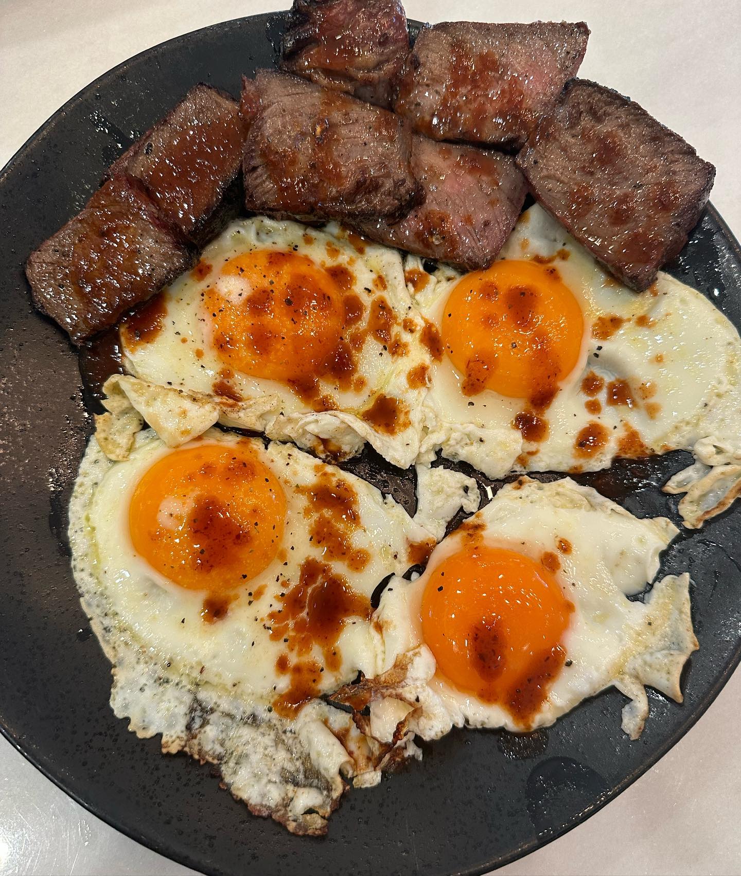 Today is day 10 of #worldcarnivoremonth and this is mostly what I'm eating; meat and eggs. I cheated one day and had some sushi, and a couple bites of a salad, but for the most part all I've been eating for 10 days is animal based food. The red stuff is @senorlechugahotsauce, which is an awesome small batch hot sauce company out of NYC. we did a collaboration, and released 3 sauces, including one of them that I loved that they did for my friends at @halfaceblades. If you like real serious heat and flavor check them out, but if you're into more milder sauces they probably aren't for you.
So far the 10 days have been great on this diet, but there's a bit of an adjustment period for the first couple weeks where my workouts are a big of a slog. That's what I'm going though now. Totally manageable, but the adjustment to no carbs takes a couple weeks to get used to.
I think I'm going to add in fruit to make that easier.
  @joerogan