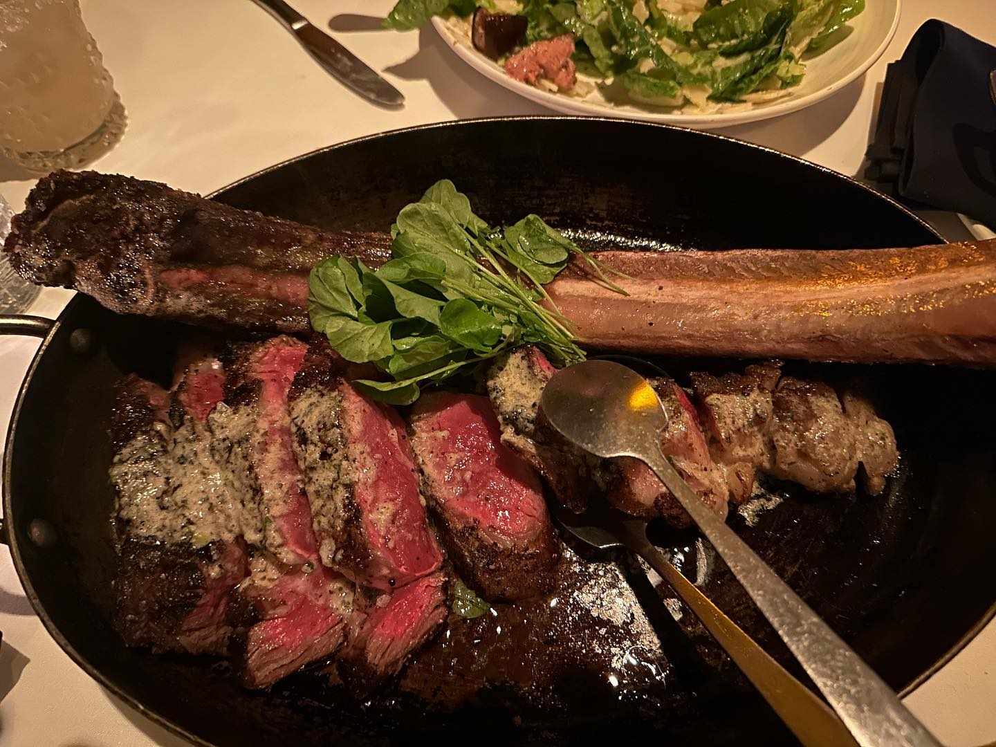 Tomahawk ribeye and foie gras at @jcarversatx is sensational.<br> @joerogan