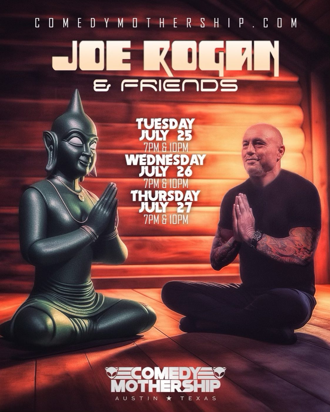 Austin! I’m back! Tuesday, Wednesday and Thursday this week. Tickets on sale today at 2pm CST http://comedymothership.com  @joerogan