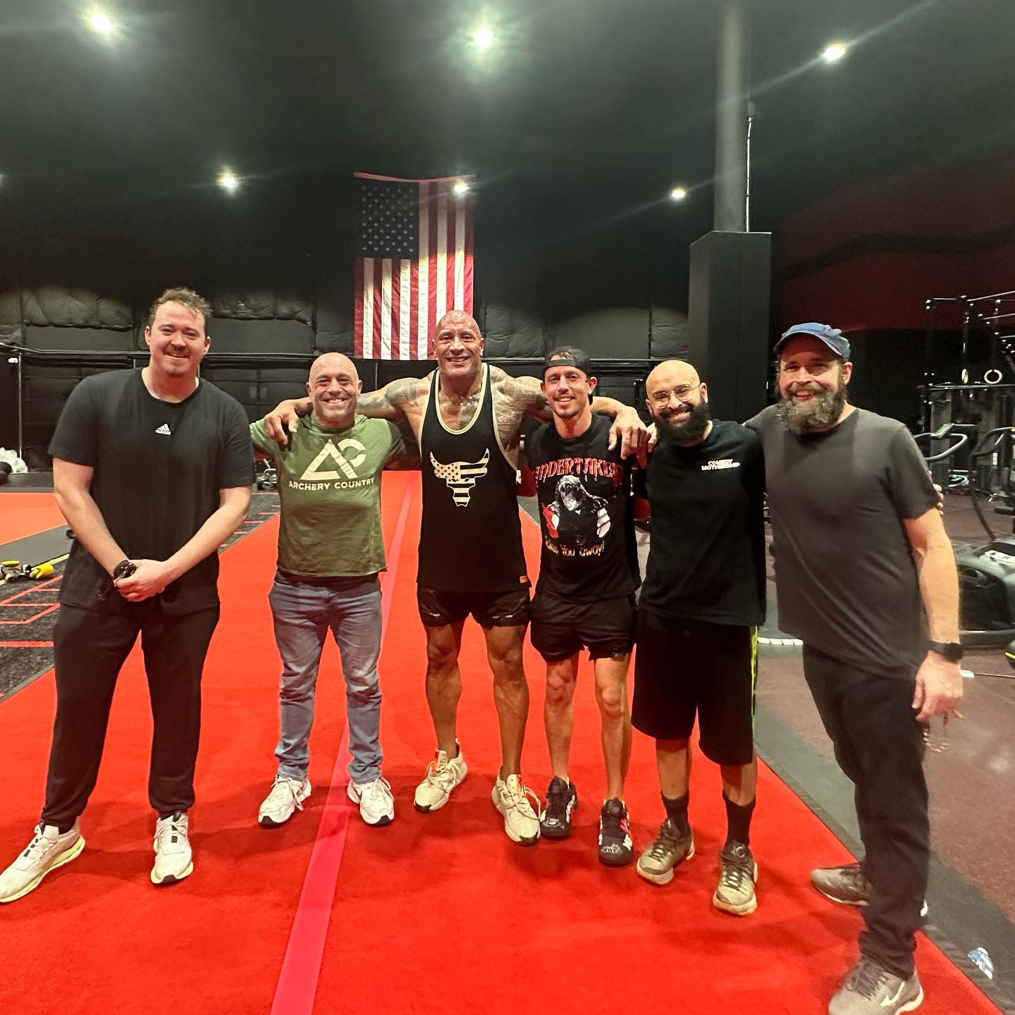 Had a fucking amazing time working out with @therock @shanemgillis @tonyhinchcliffe @duncantrussell @ehsanjahmad and @duncantrussell at the studio gym!  @joerogan