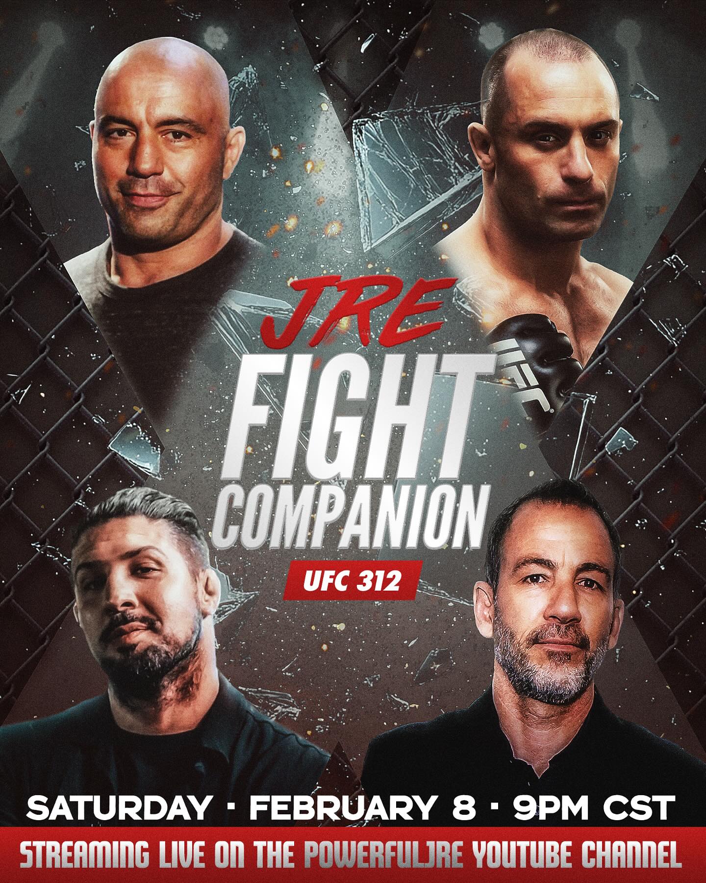 We will be doing a #FightCompanion for this Saturdays @ufc #UFC312 with @mattserrabjj joining @brendanschaub @bryancallen and me. All live during the main PPV card on the PowerfulJRE @youtube channel. Joey Diaz was supposed to join us but he got a bad case of the flu and was advised not to fly for a couple months. We’ll get him back on in the future! I’m pumped for these fights!!  @joerogan