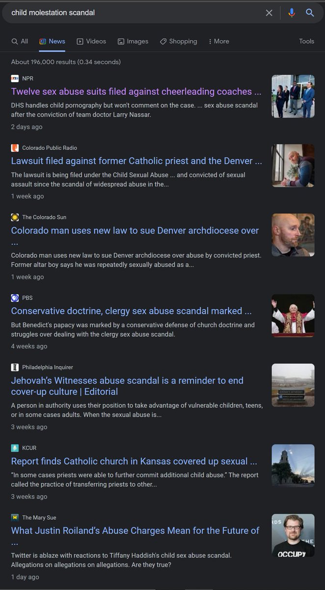 On twitter you will get an alternate reality that equates LGBT people to pedos &amp; groomers, but when you look at all the most recent child molestation scandals, you will get a very different picture: https://t.co/olMZub3uV3

@DarkMatter2525