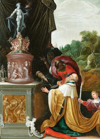 Studio of Frans Francken the Younger (Antwerp 1581-1642) The Idolatry of Solomon 73.5 x 53 cm. (29 x 20 7/8 in.)
Studio of Frans Francken the Younger (Antwerp 1581-1642) The Idolatry of Solomon 73.5 x 53 cm. (29 x 20 7/8 in.)
https://www.bonhams.com/auctions/11468/lot/97/