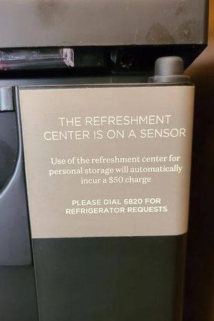 Have you seen this policy at any hotels yet? Someone at a hotel in Florida posted a photo of the mini-bar fridge in their room. The sign on it said they'd automatically be charged $50 if they put any of their OWN stuff in it.  https://www.facebook.com/photo/?fbid=604120581720545&set=a.395293522603253