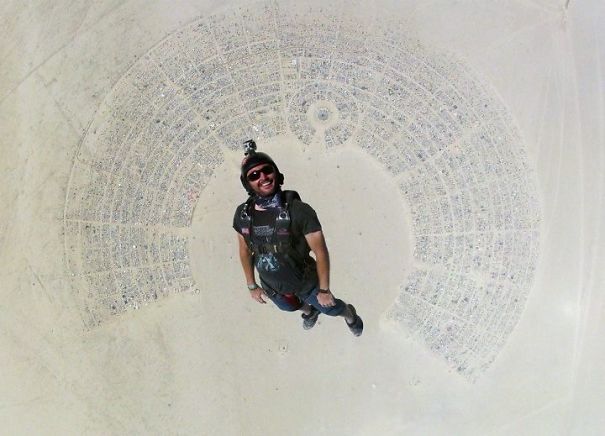 Amazingly, Perfect Shot Of My Friend Skydiving Into Burning Man   #perfectlyTimedPhotos