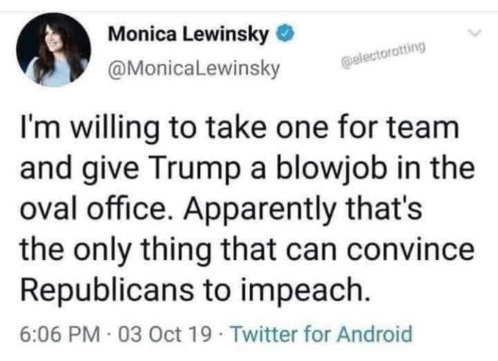 Now that's what I call a true patriot.  Unfortunately it won't help because he can't get it up any more...just ask any member of his cabinet they are all trying 😂 