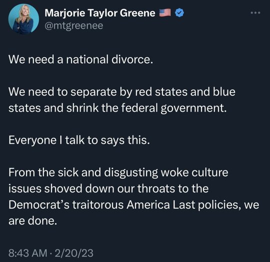 Marge calls for Republican states to secede from the Union. https://t.co/KnCsCugtrH

@RonFilipkowski