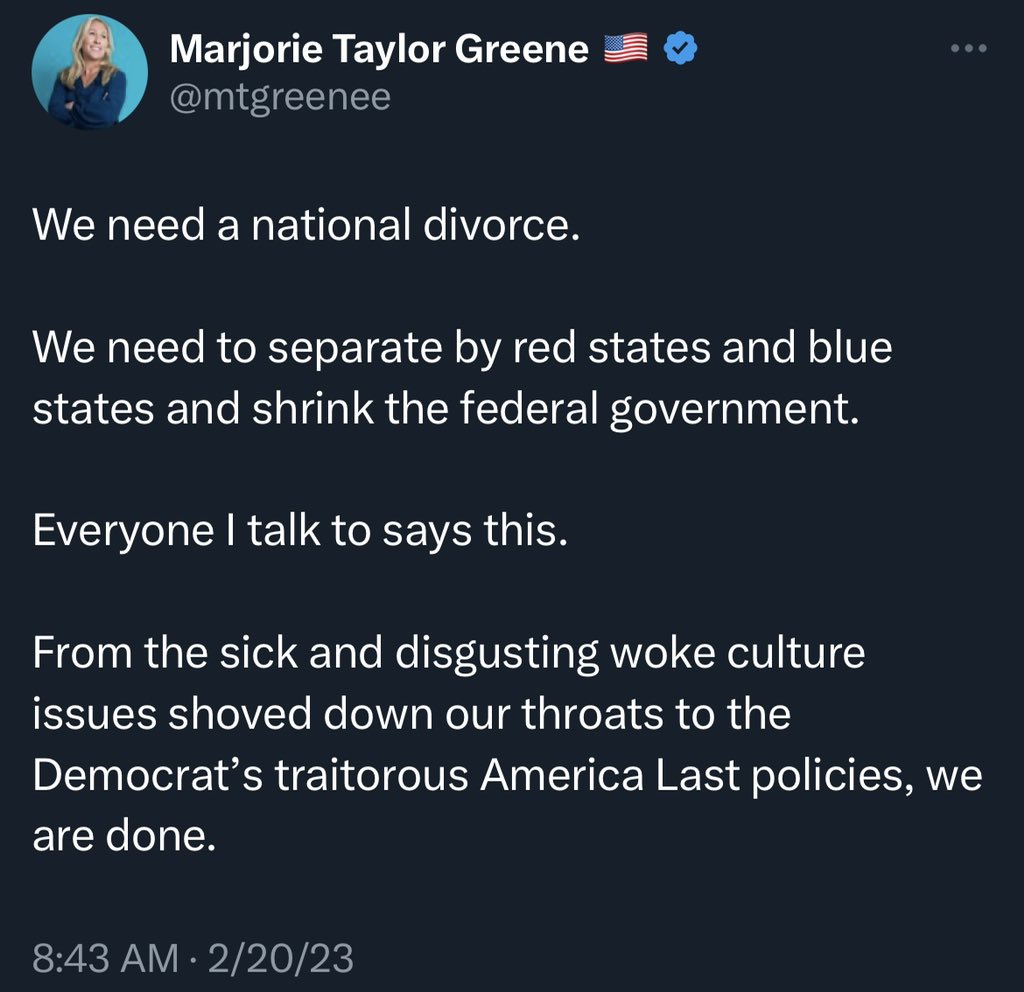 Marge calls for Republican states to secede from the Union. https://t.co/KnCsCugtrH

@RonFilipkowski