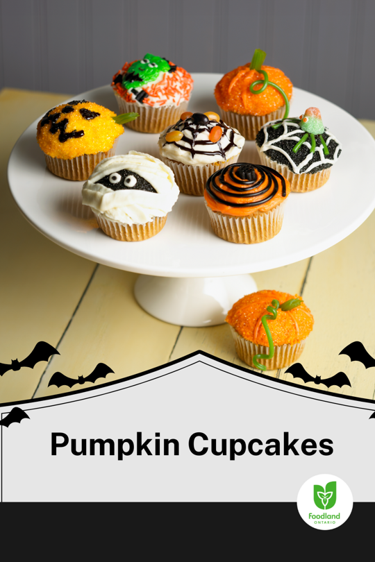 Pumpkin Cupcakes
Pumpkin Cupcakes
Looking for a frighteningly-good dessert for your Halloween? These pumpkin cupcakes seasoned with ginger and nutmeg are as enjoyable to eat as they are to decorate. #loveONfood #Halloween
https://www.ontario.ca/foodland/recipes/pumpkin-cupcakes