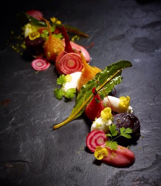 Want to truly dazzle your dinner guests? Chef Jason recommends you “start with the canvas. Beautiful food looks even more beautiful on interesting, unique plate ware and earth ware. The shape of the food you are serving will dictate the way you plate – whether that be centred in the plate, across the plate, along the rim. There is no rule... be creative!” This beet dish looks unbelievably inviting with all the ingredients strewn along the slate. A little bit of effort goes a long way!