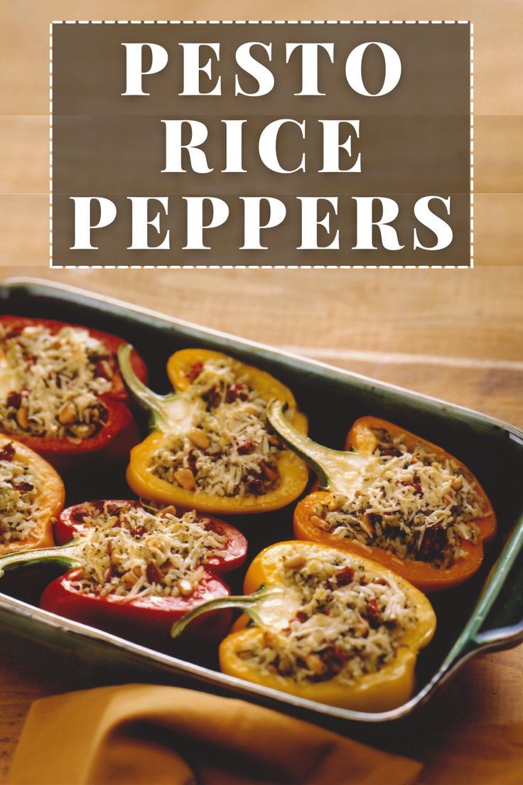 Pesto Rice Peppers
Pesto Rice Peppers
These colourful pesto and rice stuffed peppers make a great vegetarian main-dish or served as a side to chicken, turkey, lamb or pork.

https://www.ontario.ca/foodland/recipes/pesto-rice-peppers