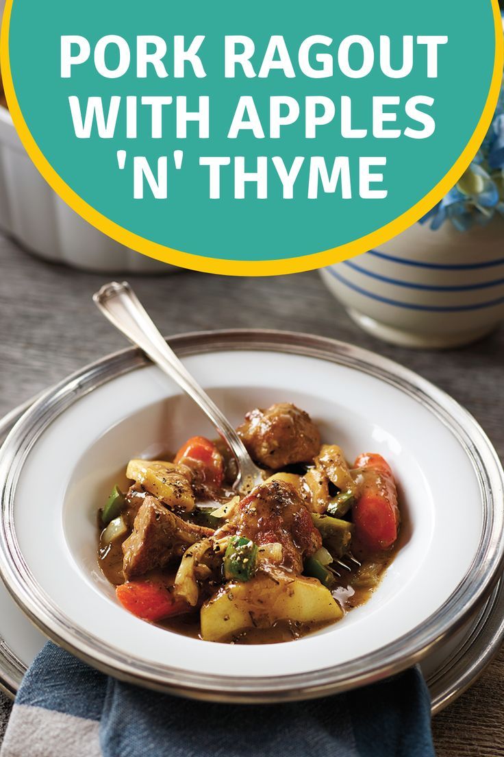 Ragout with Apples 'n' Thyme
Ragout with Apples 'n' Thyme
This Pork Ragout with Apples 'n' Thyme is a delicious and hearty way to enjoy in-season Ontario produce. The sweet and savoury combo of this dish packs a flavour punch that is sure to become a new family favourite.

https://www.ontario.ca/foodland/recipes/pork-ragout-apples-n-thyme