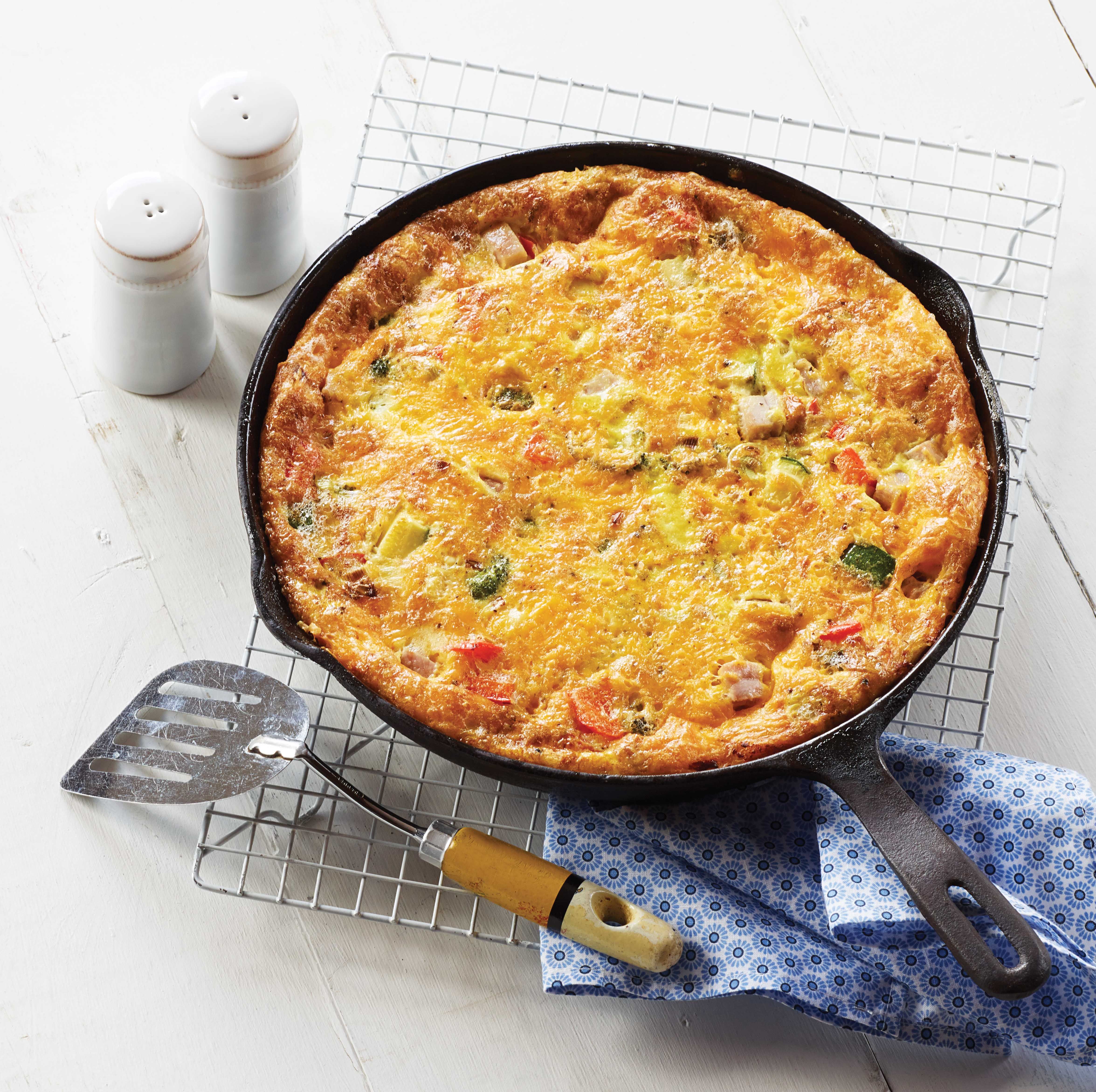Farmhouse Frittata
Spend more time enjoying the outdoors this long weekend and less time in the kitchen.  This farmhouse frittata only requires one pan - a simple breakfast for the cottage or campsite.

https://www.ontario.ca/foodland/recipes/farmhouse-frittata