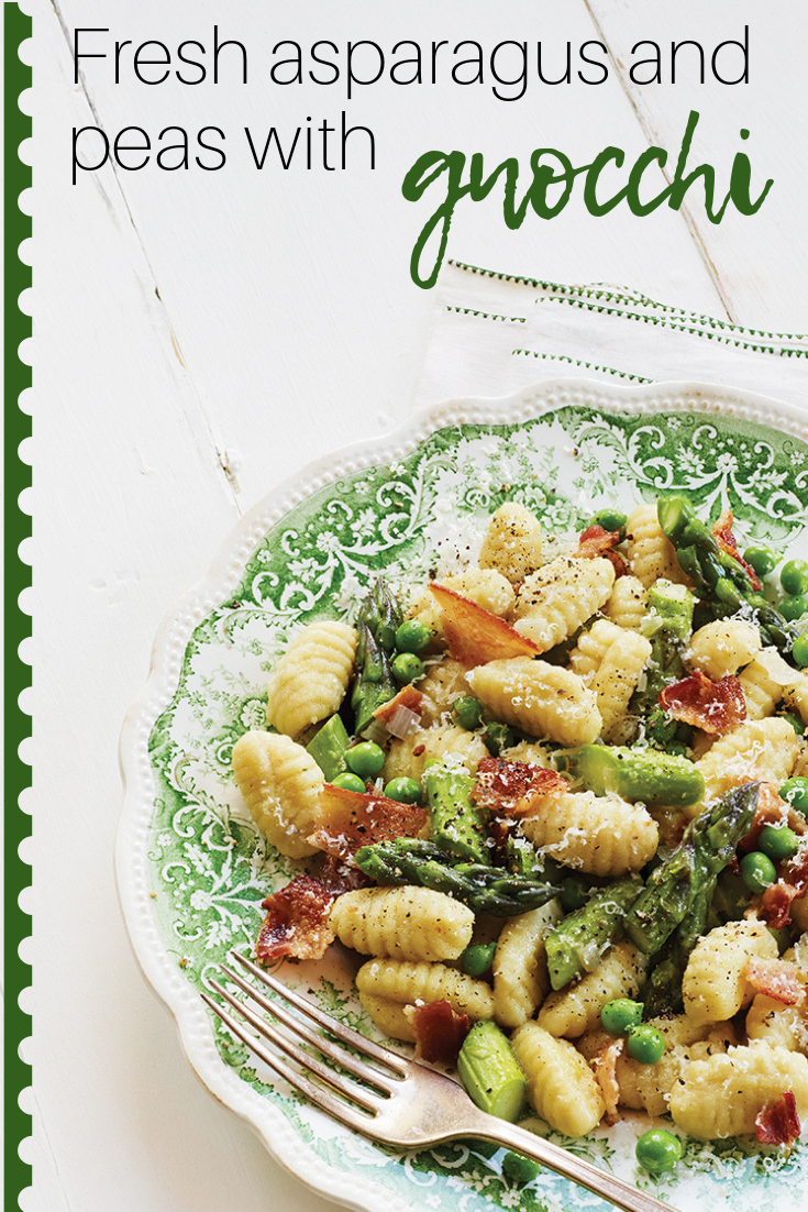 Fresh Asparagus and Peas with Gnocchi 
Fresh Asparagus and Peas with Gnocchi
This Italian inspired dish combines farm-fresh Ontario Asparagus and Sweet Peas tossed with tender potato gnocchi and crisp bacon.

https://www.ontario.ca/foodland/recipes/fresh-asparagus-and-peas-gnocchi