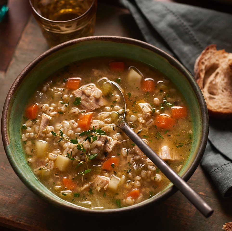 Rich with the flavour of Ontario Turkey, this hearty soup is sure to keep you warm on even the chilliest of days. Find the recipe link in our bio. @ontarioturkey #loveONTfood #soupfoodlandontario