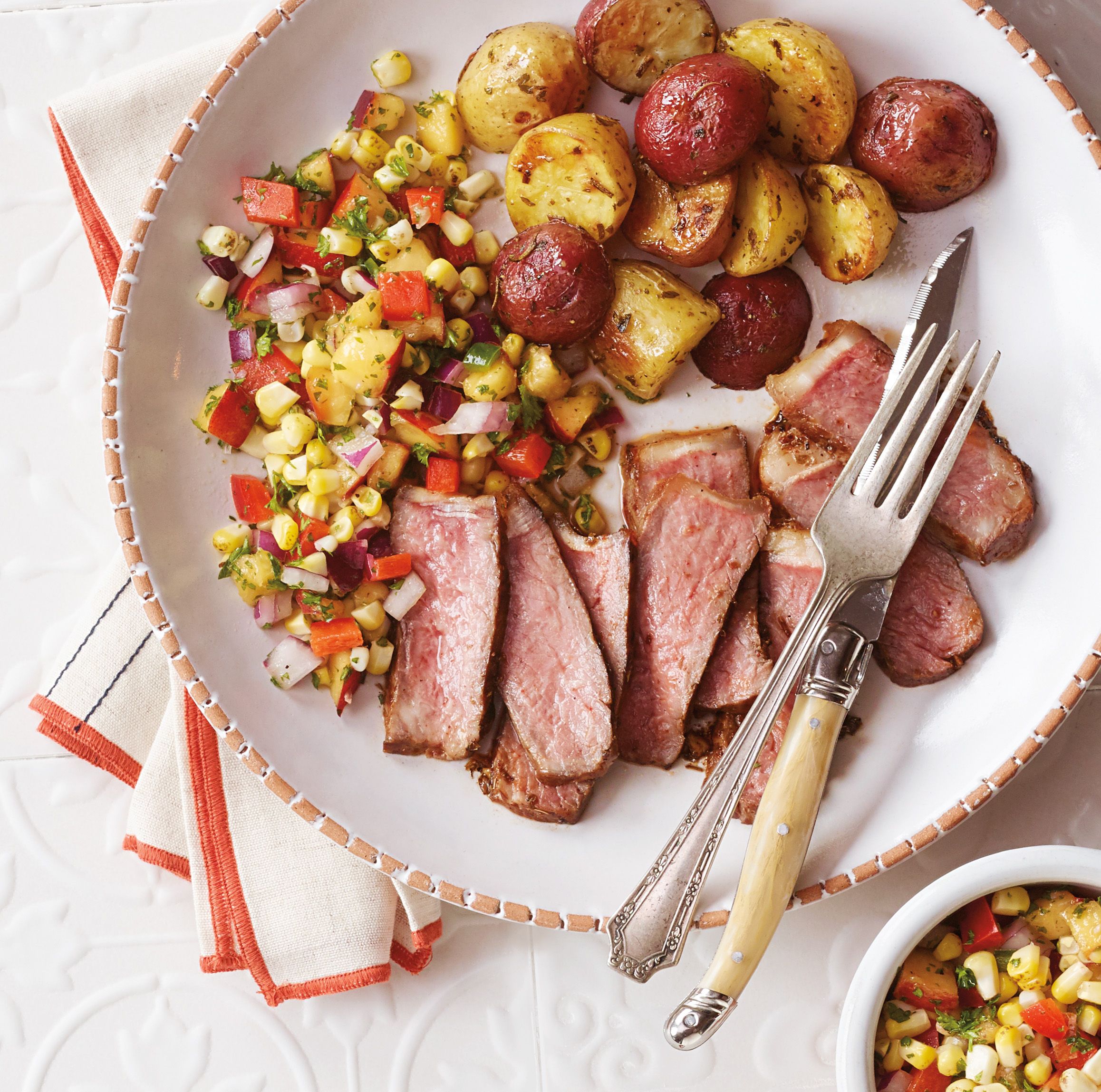 Grilled Steaks with Corn and Nectarine Salsa
These flavourful herb-rubbed steaks are the perfect pair to a side of potatoes and refreshing summer corn salsa.

https://www.ontario.ca/foodland/recipes/grilled-steaks-corn-and-nectarine-salsa
