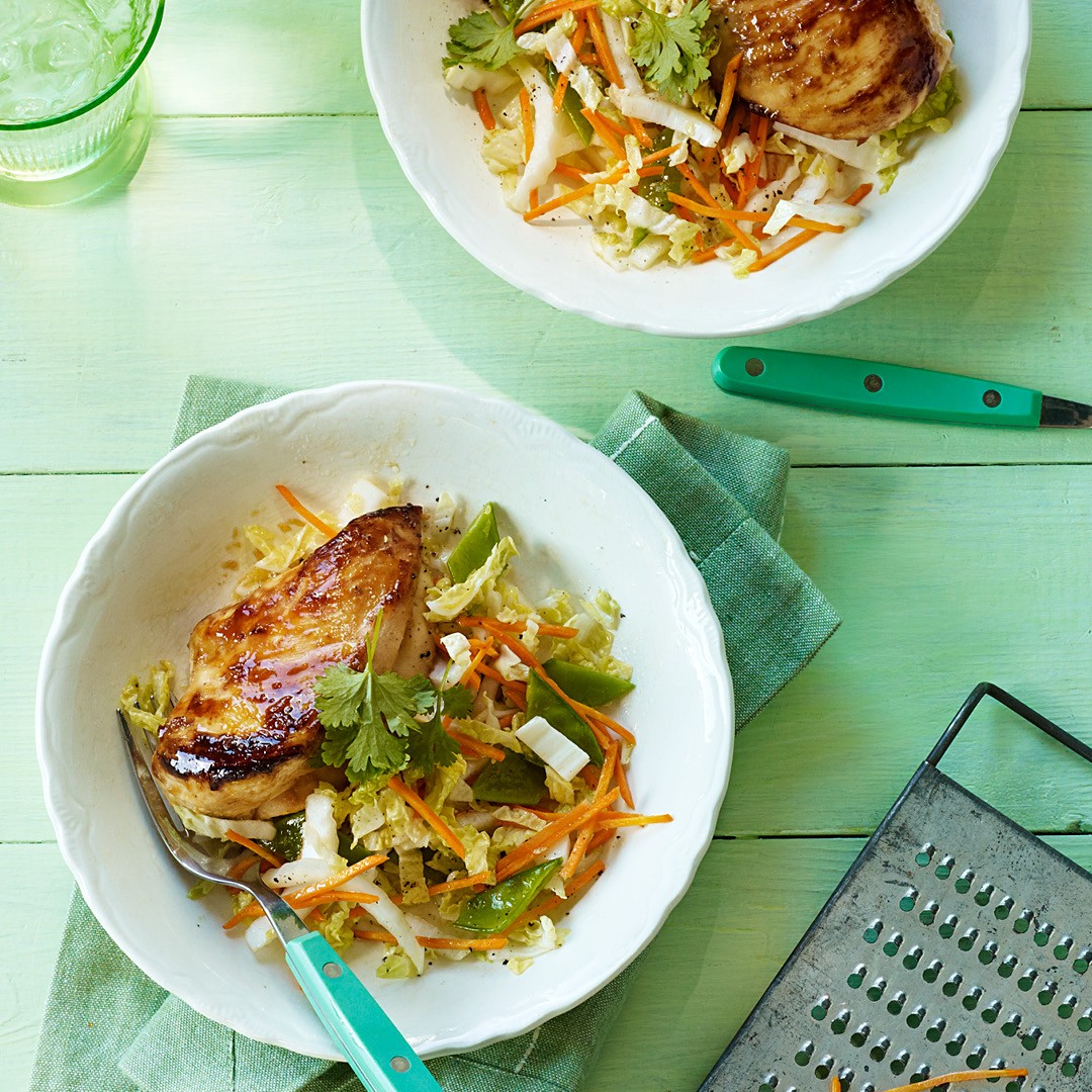 Quick and easy to prepare, this dinner featuring maple glazed chicken and napa salad is sure to become a new summer staple. Find the recipe link in our bio. #SummerSalads #loveONTfoodfoodlandontario