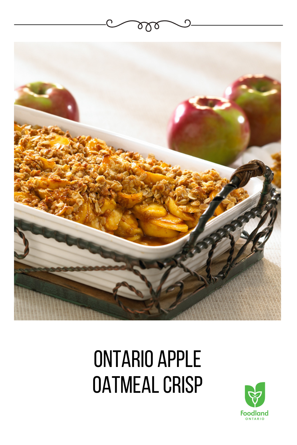 Ontario Apple Oatmeal Crisp
Ontario Apple Oatmeal Crisp
Here’s a delicious crisp made from naturally sweet Ontario Apples such as Empire, McIntosh, Golden Delicious, or others! What kind of apples do you prefer to bake with? #loveONfood
https://www.ontario.ca/foodland/recipes/ontario-apple-oatmeal-crisp