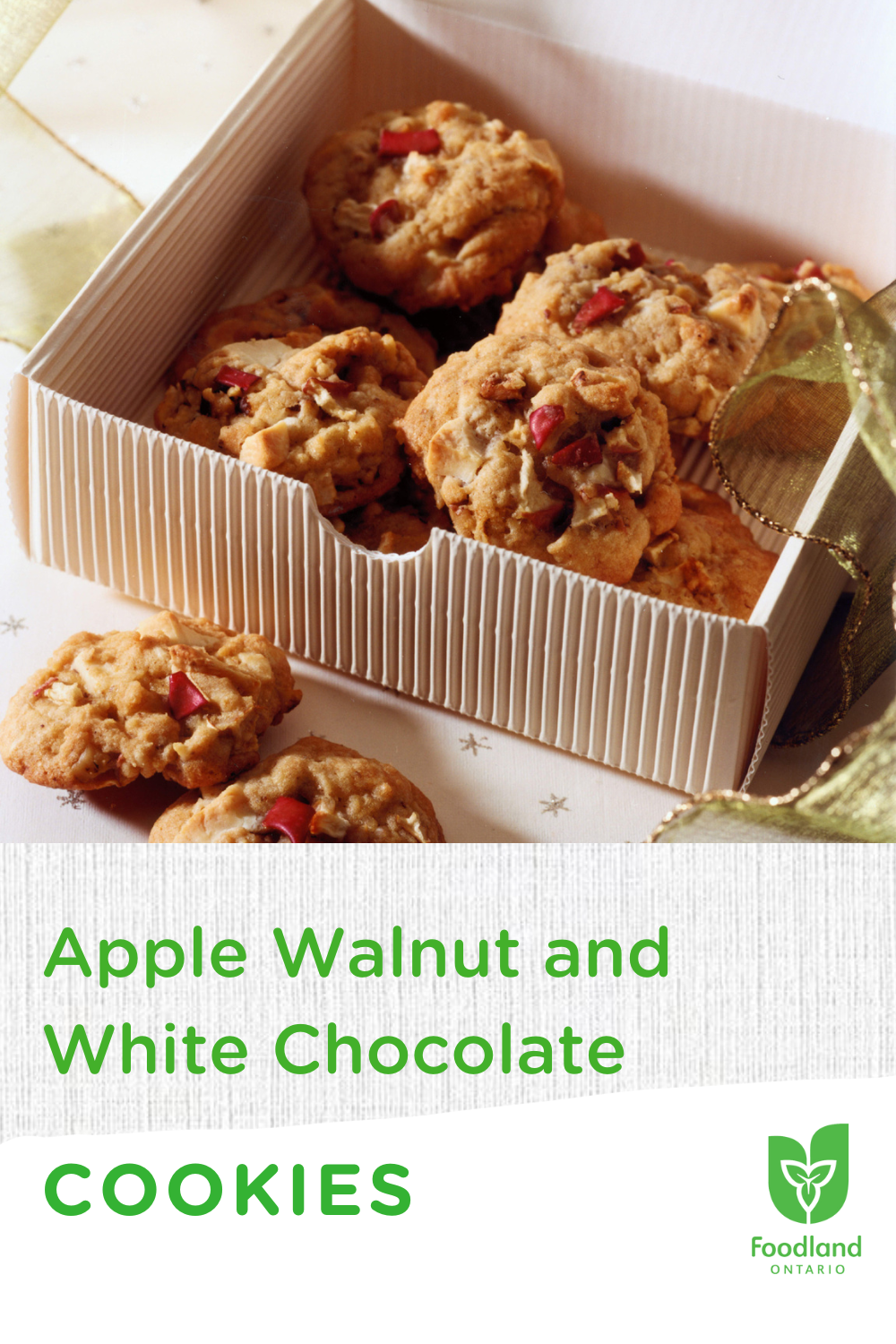 Apple, Walnut and White Chocolate Cookies
Apple, Walnut and White Chocolate Cookies
Simple to make and ready within 35 minutes, these Apple, Walnut and White Chocolate Cookies are perfect for gatherings or weekend snacking at home. 

https://www.ontario.ca/foodland/recipes/apple-walnut-and-white-chocolate-cookies
