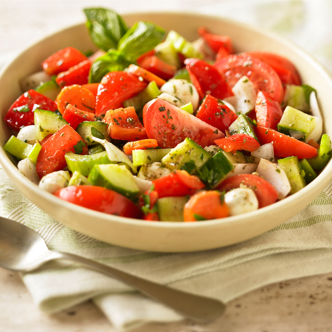This crunchy and flavourful salad is filled with Ontario greenhouse cucumbers, peppers and tomatoes. It adds a great pop of colour when served with grilled meats or fish. 

Recipe: Mixed Vegetable Saladfoodlandontario