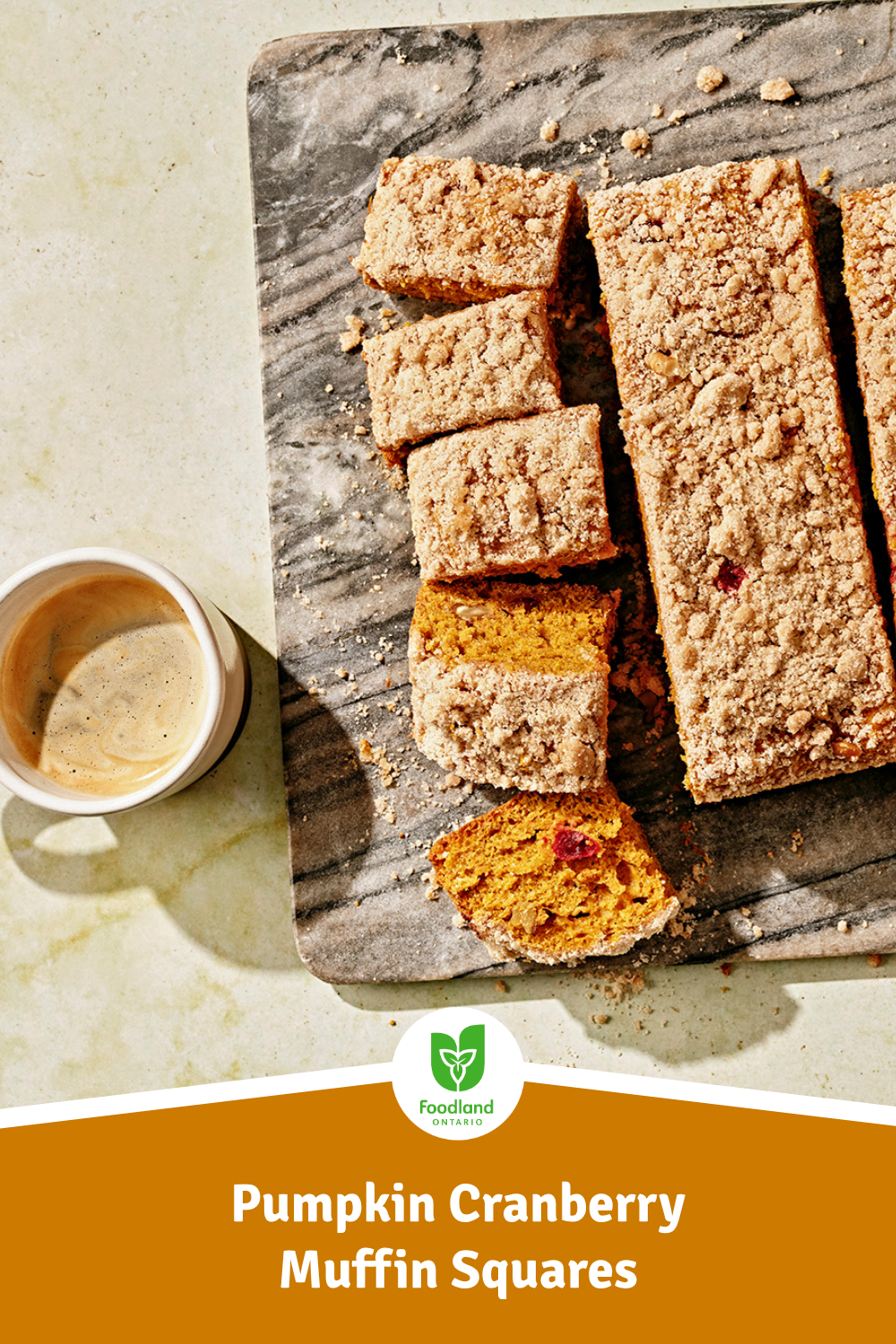 Pumpkin Cranberry Muffin Squares
Pumpkin Cranberry Muffin Squares
Nothing captures fall quite like wholesome Ontario Pumpkins and Cranberries! This autumn duo, baked into golden, spiced, tart-sweet squares fill every bite with the comforting flavours of the season. 

Whether it's the first bite of the day or last savoury note of the night, these muffin squares spread heartwarming delight perfect to share with family and be thankful for. 

https://www.ontario.ca/foodland/recipes/pumpkin-cranberry-muffin-squares