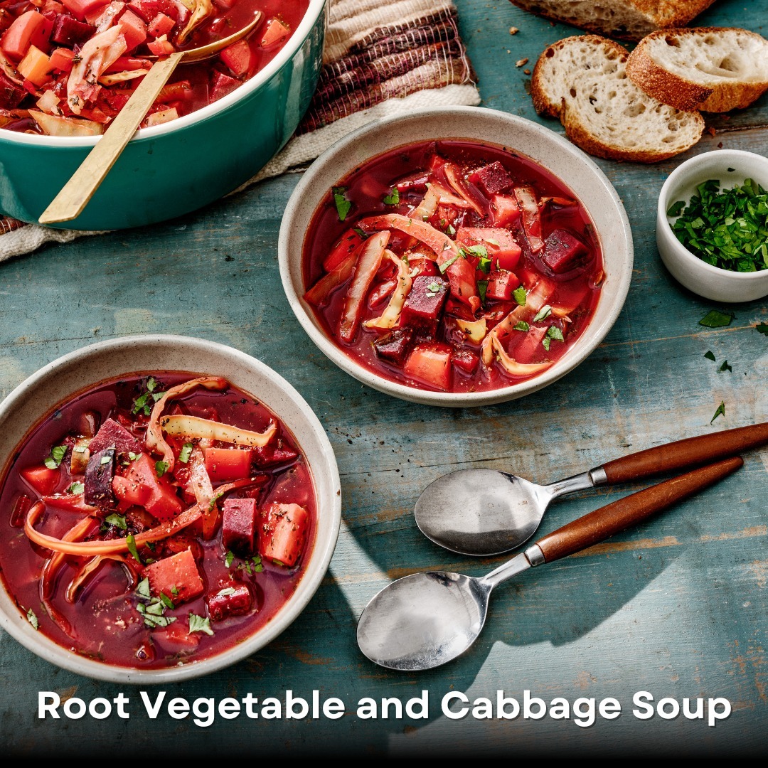 This Root Vegetable and Cabbage Soup  is packed with fresh and vibrant Ontario vegetables. Serve with crusty bread  for a perfect cozy meal on a chilly night. #loveONfood

Click the link in our bio for the recipe!foodlandontario