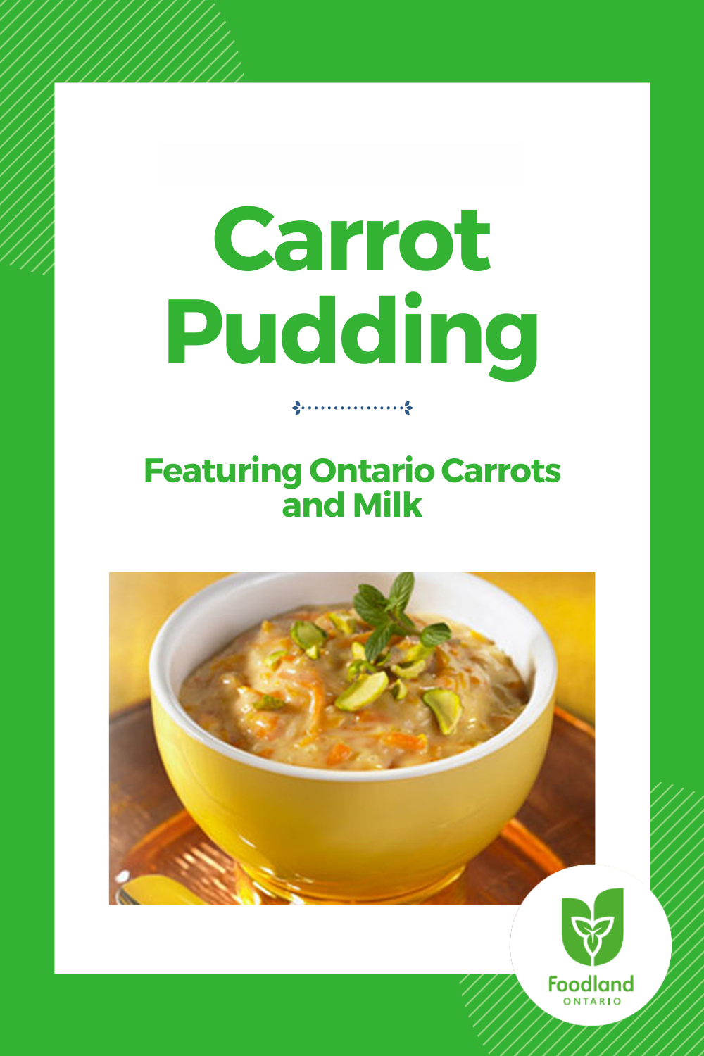 Carrot Pudding
Carrot Pudding
Shredded carrots and a small amount of rice are simmered in milk until thickened, then lightly sweetened with cardamom. This Carrot Pudding recipe is the perfect way to use Ontario carrots!

https://www.ontario.ca/foodland/recipes/carrot-pudding