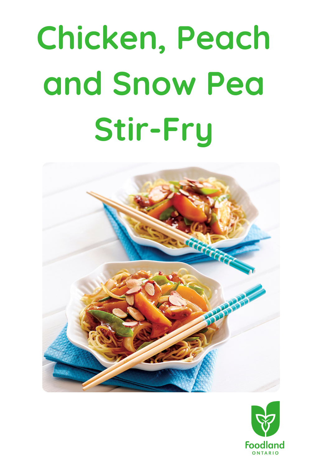 Chicken, Peach and Snow Pea Stir-Fry
Chicken, Peach and Snow Pea Stir-Fry
Get your serving of seasonal Ontario fruits and veggies with this quick and easy Chicken, Peach and Snow Pea Stir-Fry.

https://www.ontario.ca/foodland/recipes/chicken-peach-and-snow-pea-stir-fry