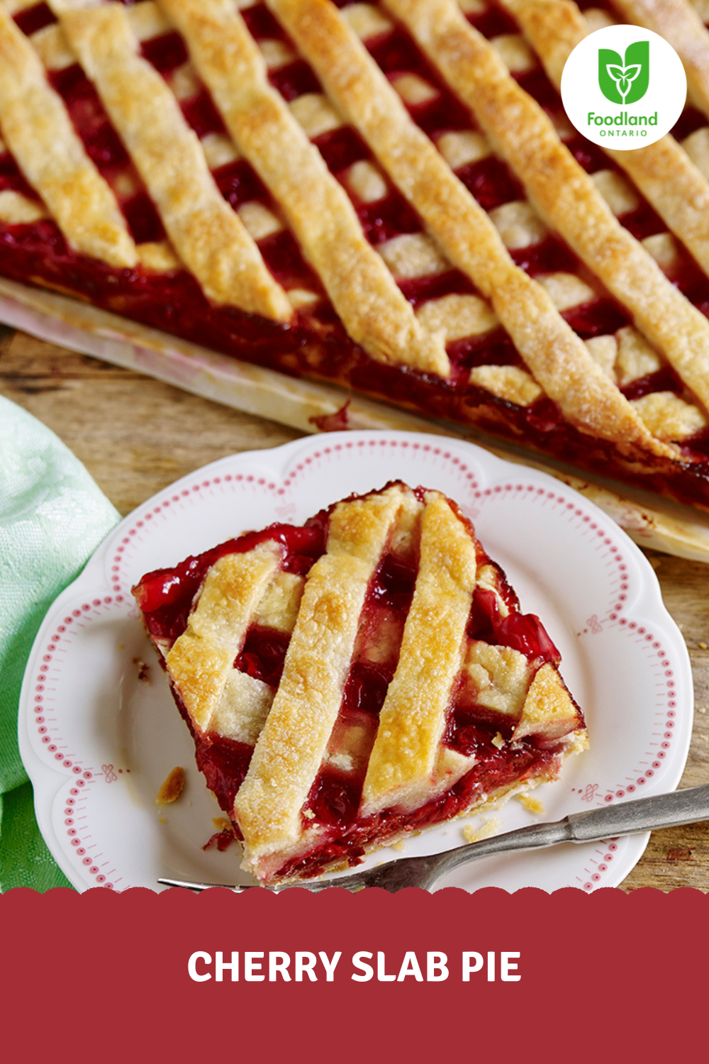 Cherry Slab Pie
Cherry Slab Pie
Bring a burst of summer flavours to your next gathering with a Cherry Slab Pie featuring the vibrant Ontario Cherries! With its flaky all-butter crust and perfectly balanced tart cherry filling, it’s a crowd-pleaser that’s as easy to serve as it is to enjoy.
https://www.ontario.ca/foodland/recipes/cherry-slab-pie