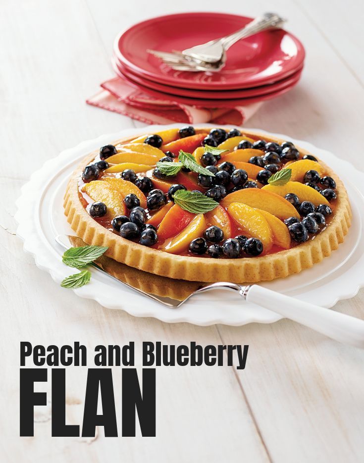 Peach and Blueberry Flan
Peach and Blueberry Flan
September means sweet, juicy fruit here in Ontario! Eat them fresh or make it fancy with a Peach & Blueberry Flan.

https://www.ontario.ca/foodland/recipes/peach-and-blueberry-flan