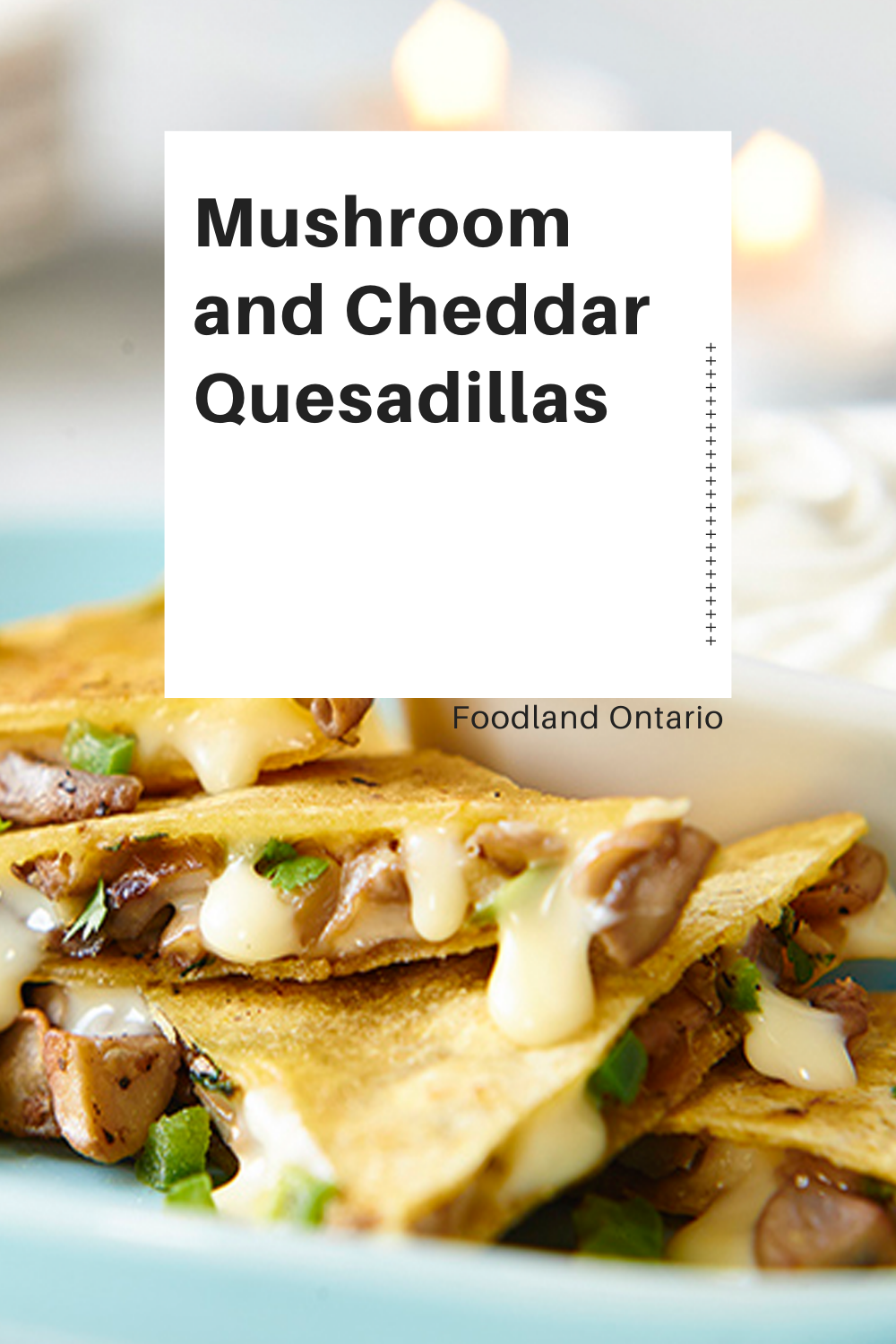 Mushroom and Cheddar Quesadillas
Mushroom and Cheddar Quesadillas
Easy and cheesy, these quesadillas are a perfect light lunch or an appetizer for a casual get-together.

https://www.ontario.ca/foodland/recipes/mushroom-and-cheddar-quesadillas-0