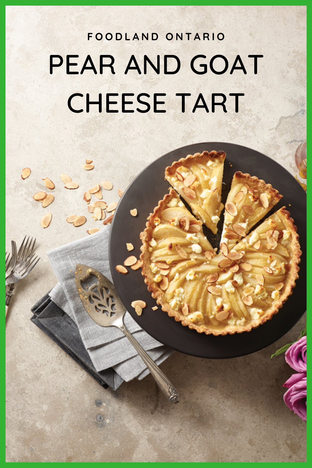 Pear and Goat Cheese Tart
Pear and Goat Cheese Tart
Pears and almonds in a cream cheese pastry create a luxurious and velvety texture that will leave you wanting more. This twist on a classic French tart will quickly become a favourite.
https://www.ontario.ca/foodland/recipes/pear-and-goat-cheese-tart