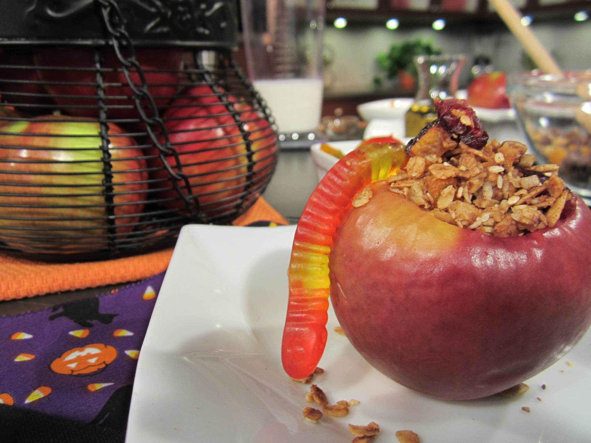Wormy Apples
We're blown away by these spook-tacular wormy apples! Ontario fruit and Halloween delight all in one. Enjoy at your next Halloween get together.

https://www.ontario.ca/foodland/recipes/wormy-apples-0