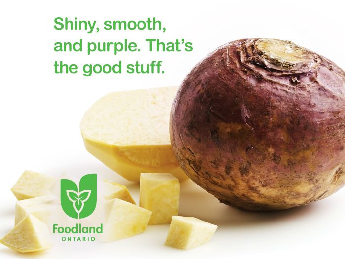 Rutabaga
Selecting the prefect rutabaga is easy. Just look for ones that have a shiny, fairly smooth surface and bright purple colour. If it looks woody or dull, don't pick it up!

http://www.ontario.ca/foodland/food/rutabaga
