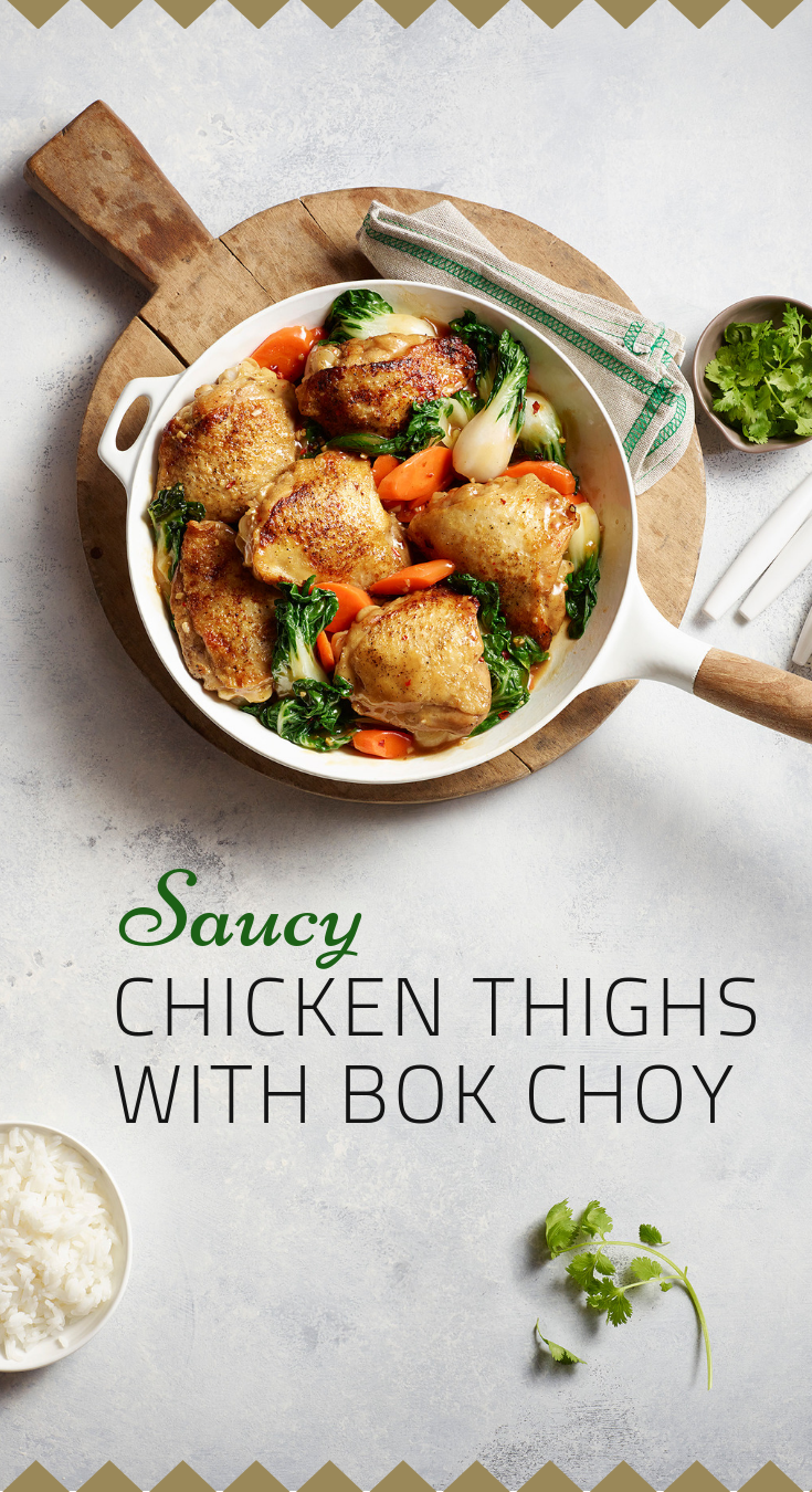 Saucy Chicken Thighs with Bok Choy
Saucy Chicken Thighs with Bok Choy
Spend more time doing what you love and less time doing dishes. This one-pan dinner with chicken, baby bok choy and carrots provides a quick and delicious meal for your busy schedule.
https://www.ontario.ca/foodland/recipes/saucy-chicken-thighs-bok-choy