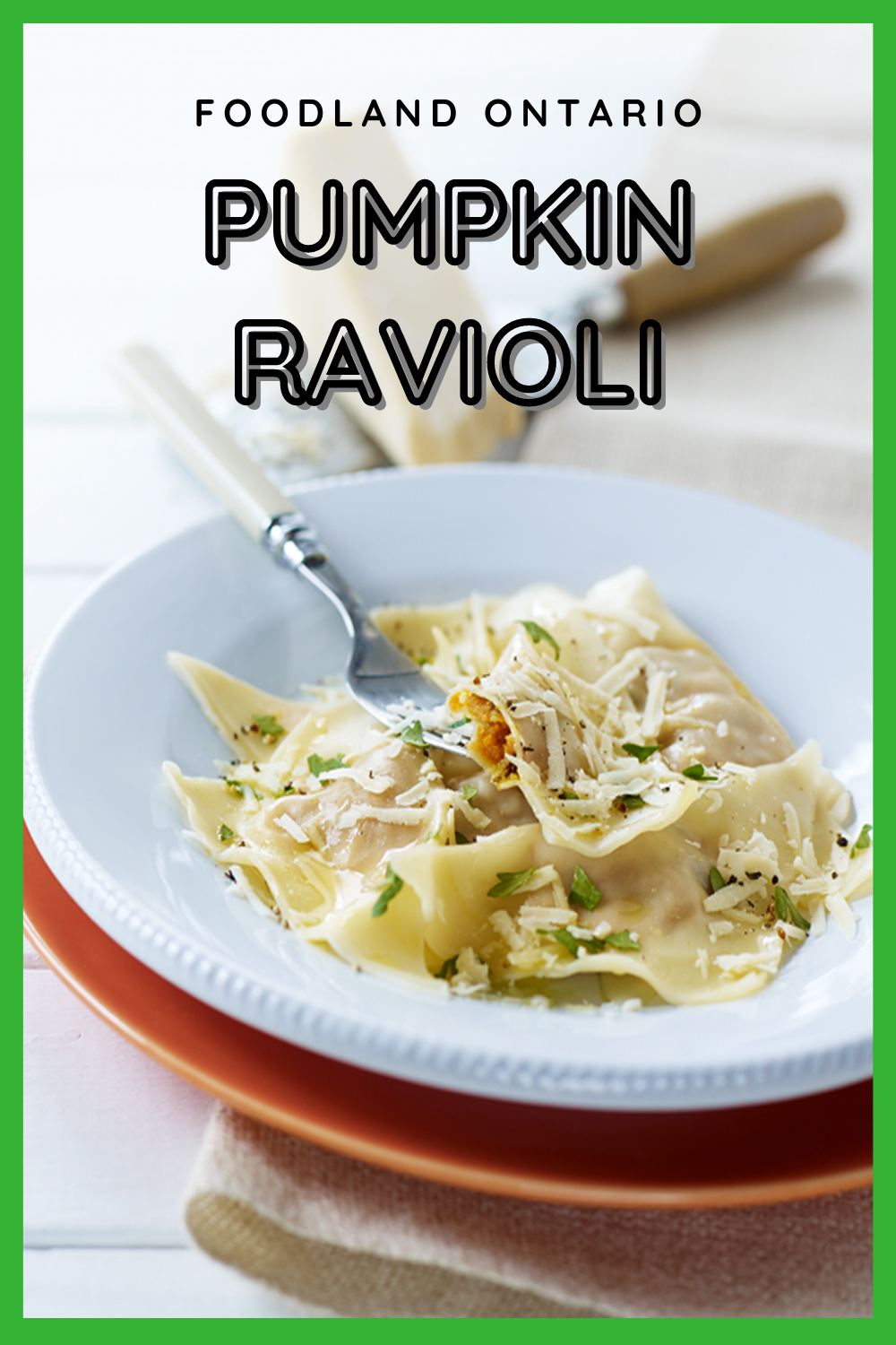 Pumpkin Ravioli
Pumpkin Ravioli
Bring Fall flavours to your table with this delicious Pumpkin Ravioli recipe.

https://www.ontario.ca/foodland/recipes/pumpkin-ravioli