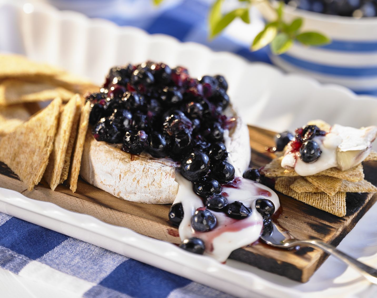 Planked Brie with Blueberry Chutney
This smoked planked brie with blueberry chutney would be perfect as either an appetizer or as a dessert. Be sure to soak an Ontario cedar plank for 2 hours before using.

https://www.ontario.ca/foodland/recipes/planked-brie-blueberry-chutney