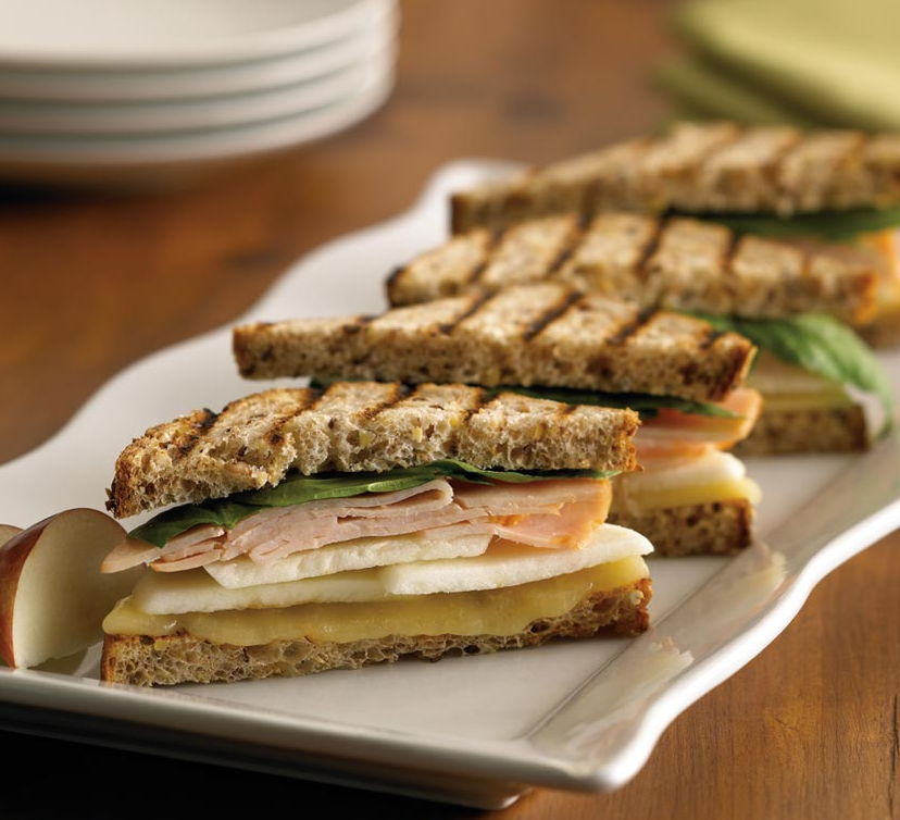 Ontario Apple, Aged Cheddar and Smoked Turkey Panini
Who knew apples would taste so delicious in a panini? Thanks for the recipe, Ontario Apple Growers!

http://onapples.com/recipe/ontario-apple-aged-cheddar-and-smoked-turkey-panini.php