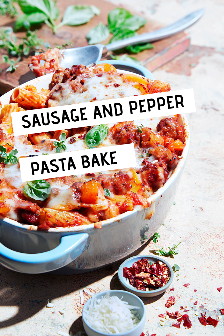 Sausage and Pepper Pasta Bake 
Sausage and Pepper Pasta Bake
This Sausage and Pepper Pasta Bake uses uncooked pasta. This way, the pasta soaks up the saucy, cheesy goodness while baking. And it's easy to serve!

https://www.ontario.ca/foodland/recipes/sausage-and-pepper-pasta-bake
