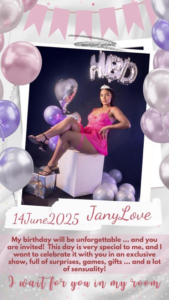 Jany__love's MY SPECIAL DAY!! MY BIRTHDAY✨🎈🥳
Uploaded June 11, 2025
My special day "accompany me to celebrate my birthday🥳🎈🎁🎉🎂
https://chaturbate.com/photo_videos/photoset/detail/jany__love/21463645/
