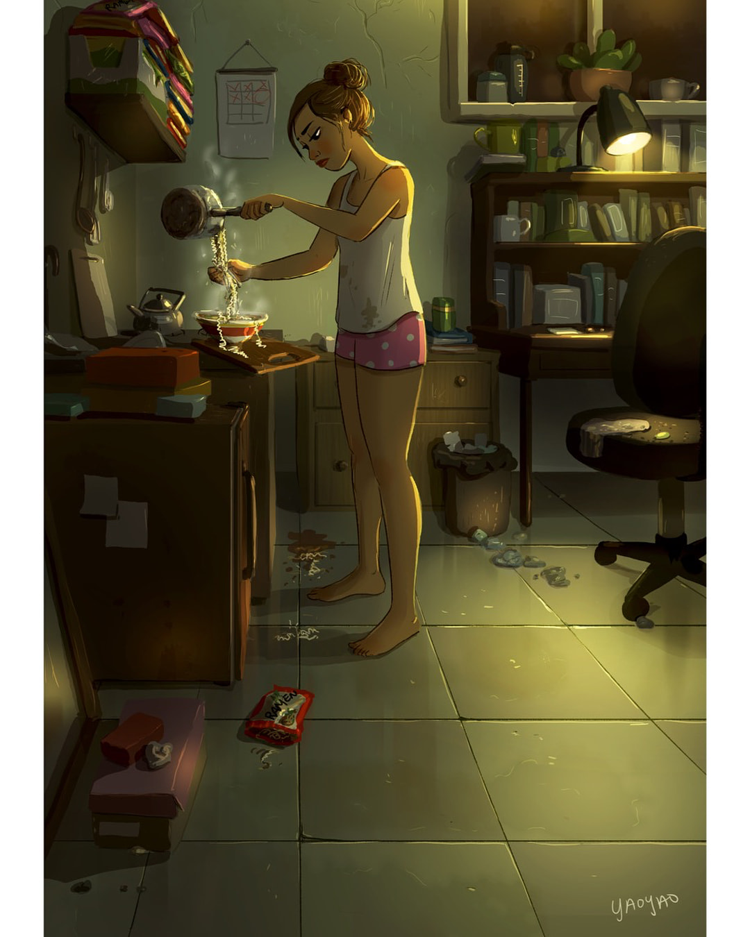 “Self-care is often a very unbeautiful thing. It is making a spreadsheet of your debt and enforcing a morning routine and cooking yourself healthy meals and no longer just running from your problems and calling the distraction a solution. It is often doing the ugliest thing that you have to do, like sweat through another workout or tell a toxic friend you don’t want to see them anymore or get a second job so you can have a savings account or figure out a way to accept yourself so that you’re not constantly exhausted from trying to be everything, all the time and then needing to take deliberate, mandated breaks from living to do basic things like drop some oil into a bath and read Marie Claire and turn your phone off for the day. A world in which self-care has to be such a trendy topic is a world that is sick. Self-care should not be something we resort to because we are so absolutely exhausted that we need some reprieve from our own relentless internal pressure. True self-care is not salt baths and chocolate cake, it is making the choice to build a life you don’t need to regularly escape from. And that often takes doing the thing you least want to do. It often means looking your failures and disappointments square in the eye and re-strategizing. It is not satiating your immediate desires. It is letting go. It is choosing new. It is disappointing some people. It is making sacrifices for others. It is living a way that other people won’t, so maybe you can live in a way that other people can’t. It is letting yourself be normal. Regular. Unexceptional. It is sometimes having a dirty kitchen and deciding your ultimate goal in life isn’t going to be having abs and keeping up with your fake friends. It is deciding how much of your anxiety comes from not actualizing your latent potential, and how much comes from the way you were being trained to think before you even knew what was happening. If you find yourself having to regularly indulge in consumer self-care, it’s because you are disconnected from actual self-care, which has very little to do with “treating yourself” and a whole lot do with parenting yourself and making choices for your long-term wellness. It is no longer using your hectic and unreasonable life as justification for self-sabotage in the form of liquor and procrastination. It is learning how to stop trying to “fix yourself” and start trying to take care of yourself… and maybe finding that taking care lovingly attends to a lot of the problems you were trying to fix in the first place. It means being the hero of your life, not the victim. It means rewiring what you have until your everyday life isn’t something you need therapy to recover from. It is no longer choosing a life that looks good over a life that feels good. It is giving the hell up on some goals so you can care about others. It is being honest even if that means you aren’t universally liked. It is meeting your own needs so you aren’t anxious and dependent on other people. It is becoming the person you know you want and are meant to be. Someone who knows that salt baths and chocolate cake are ways to enjoy life – not escape from it.” -Brianna Wiest #ThingsThatMakeYouGoHmm [Illustration: Yaoyao Ma Van As Art ]