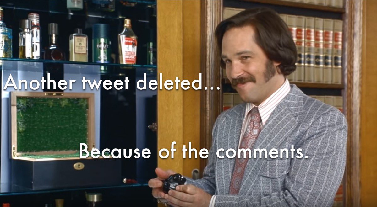 Of course my tweet about replies had to be deleted due to… https://t.co/9XoAP214Hv